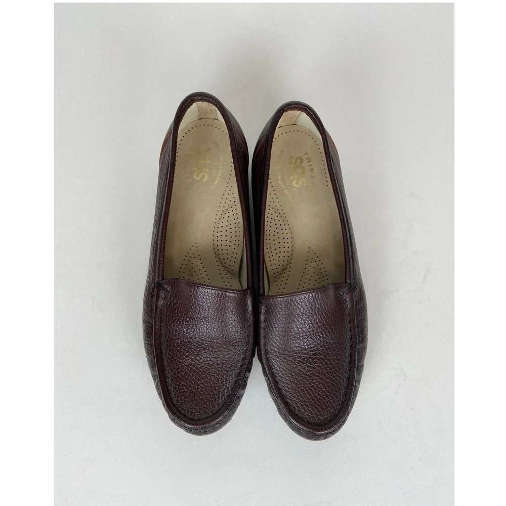 SAS Tripad Comfort Women's Burgundy Pebbled Slip On Leather Loafers 8 Wide USA